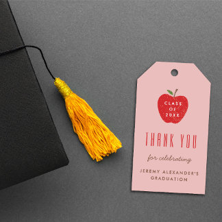 ピンクの赤いリンゴの卒業パーティー景品タグ ギフトタグ