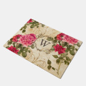 ピンクの赤いヴィンテージのバラのモノグラムのなイニシャル ドアマット (アングル)