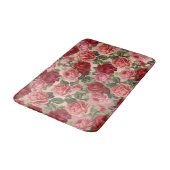 ピンクの赤いヴィンテージフローラルパターンのピンクのローズ金ゴールド バスマット (アングル)