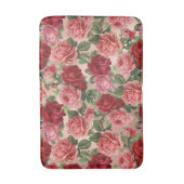 ピンクの赤いヴィンテージフローラルパターンのピンクのローズ金ゴールド バスマット (正面縦)