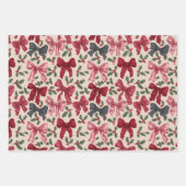 ピンクの赤いヴィンテージ弓クリスマス ラッピングペーパーシート (正面3)