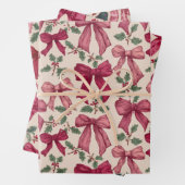 ピンクの赤いヴィンテージ弓クリスマス ラッピングペーパーシート (インサイチュ)