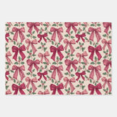 ピンクの赤いヴィンテージ弓クリスマス ラッピングペーパーシート (正面)