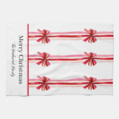 ピンクの赤い弓クリスマス キッチンタオル (横)