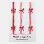 ピンクの赤い弓クリスマス キッチンタオル (縦)