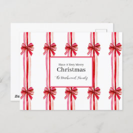 ピンクの赤い弓クリスマス シーズンポストカード