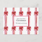 ピンクの赤い弓クリスマス シーズンポストカード (正面)