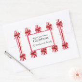 ピンクの赤い弓クリスマス 長方形シール (封筒)