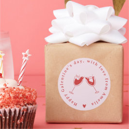 ピンクの赤い手描きガレンティンの日ラベル ラウンドシール