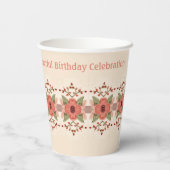 ピンクの赤い桃にフローラ 紙コップ (裏面)