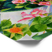 ピンクの赤い水の色のバラ、抽象芸術フローラ ポスター (角)