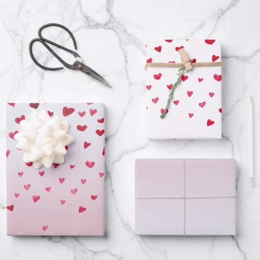 ピンクの赤い水カラーハート ラッピングペーパーシート (正面)