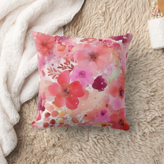 ピンクの赤い水色のフローラ クッション (ブランケット)