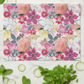 ピンクの赤い水色の花。 キッチンタオル (折り畳み)