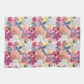 ピンクの赤い水色の花。 キッチンタオル (横)