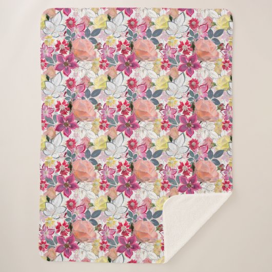 ピンクの赤い水色の花。 シェルパブランケット (正面)