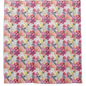 ピンクの赤い水色の花。 シャワーカーテン (正面)