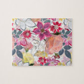 ピンクの赤い水色の花。 ジグソーパズル (横)