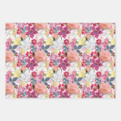 ピンクの赤い水色の花。 ラッピングペーパーシート (正面)