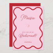 ピンクの赤い波が私の花嫁の提案になる 招待状 (正面/裏面)