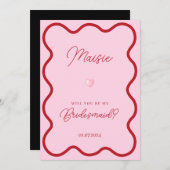 ピンクの赤い波が私の花嫁の提案になる 招待状 (正面/裏面)