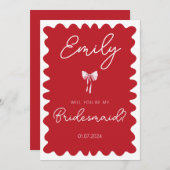 ピンクの赤い波が私の花嫁の提案になる 招待状 (正面/裏面)