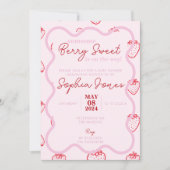 ピンクの赤い波状のベリー甘い女の子の赤ちゃんシャワー 招待状 (正面)