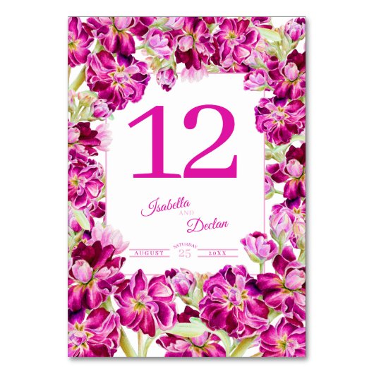 ピンクの赤い素材フローラの結婚水色 テーブルナンバー (裏面)