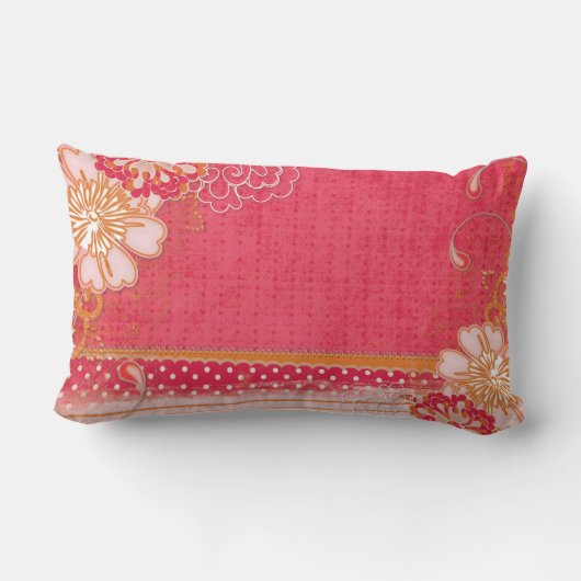 ピンクの赤い花の腰神経の装飾用クッション ランバークッション (裏面)