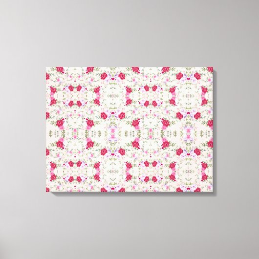 ピンクの赤い花パターンアート キャンバスプリント (正面)