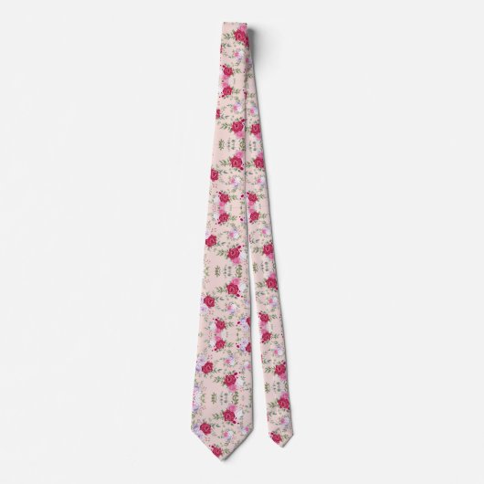 ピンクの赤い花パターンアート ネクタイ (正面)