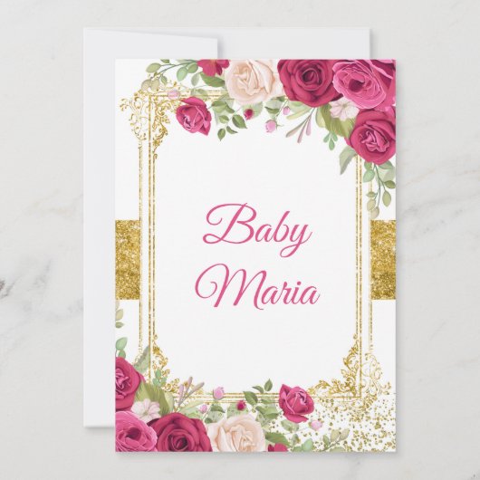 ピンクの赤い花メキシカンフィエスタカップルのシャワー 招待状 (裏面)