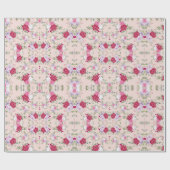 ピンクの赤い花園ヴィンテージのパタユニークーン ラッピングペーパー (フラット)