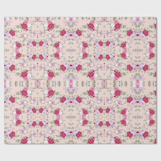 ピンクの赤い花園ヴィンテージのパタユニークーン ラッピングペーパー (フラット)