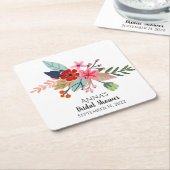 ピンクの赤い青の大きな花束の夏の花 スクエアペーパーコースター (アングル)