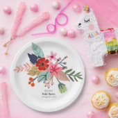 ピンクの赤い青の大きな花束の夏の花 ペーパープレート (パーティー)