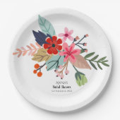 ピンクの赤い青の大きな花束の夏の花 ペーパープレート (正面)