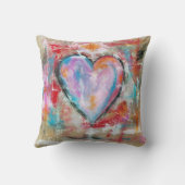 ピンクの赤い青を絵を描く無謀なハートの抽象美術 クッション (裏面)
