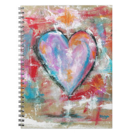ピンクの赤い青を絵を描く無謀なハートの抽象美術 ノートブック