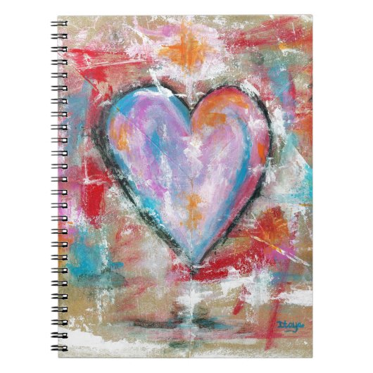 ピンクの赤い青を絵を描く無謀なハートの抽象美術 ノートブック (正面)