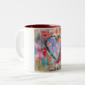 ピンクの赤い青を絵を描く無謀なハートの抽象美術 マグカップ (正面左)