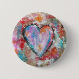 ピンクの赤い青を絵を描く無謀なハートの抽象美術 缶バッジ