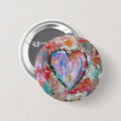 ピンクの赤い青を絵を描く無謀なハートの抽象美術 缶バッジ (正面&裏面)