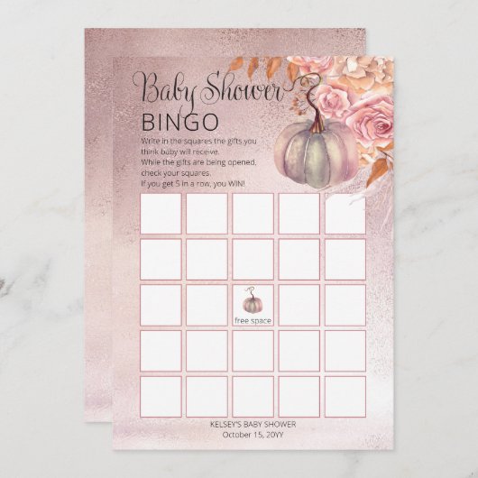 ピンクの赤ちゃんかぼちゃが咲く ビンゴカード 招待状 (正面/裏面)