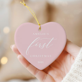 ピンクの赤ちゃんの初めてのクリスマス 写真オーナメント セラミックオーナメント