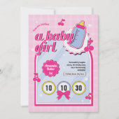 ピンクの赤ちゃんの女の子の1歳の誕生日招待状 招待状 (正面)