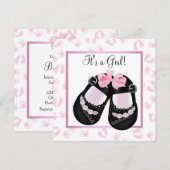 ピンクの赤ちゃんの手足と足跡のベビーシャワー 招待状 (正面/裏面)