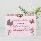 ピンクの赤ちゃんガールバタフライフラワー誕生のお知らせ 案内状 (スタンド正面)