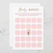 ピンクの赤ちゃんクマと風船のベビーシャワー ビンゴカード 招待状 (正面/裏面)
