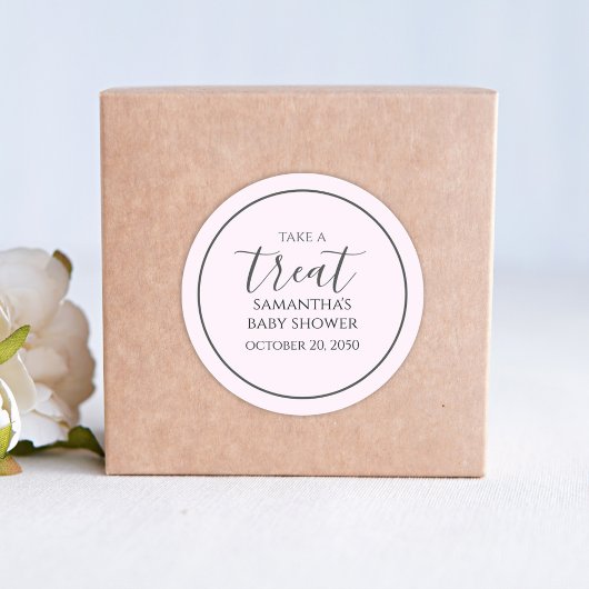 ピンクの赤ちゃんシャワーかわいい書道スクリプトトリート ラウンドシール